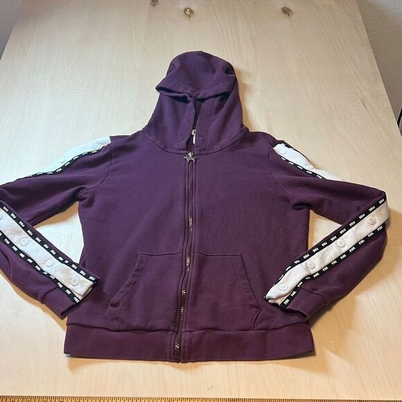 PINK Victoria’s Secret Ruby Logo Medium Snap Sleeve Perfect Full Zip Sweatshirt - Picture 1 of 5
